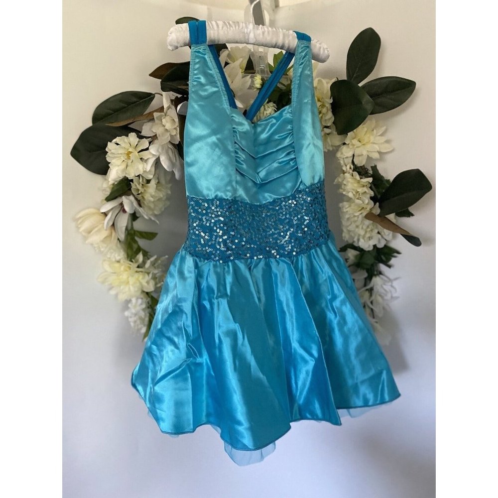 Artstone Sequined Blue Dance Costume Jazz Tap Skate‎ Dress Leotard Tutu Girl LC